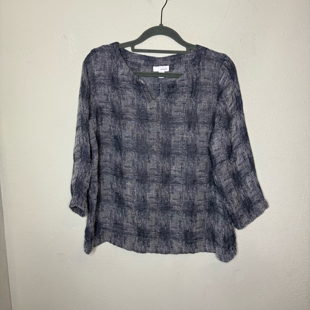 J. Jill Blue and Gray Plaid Linen Blouse Size XS Petite